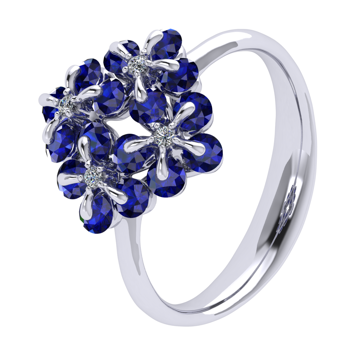 Ring «Tsvetodelika», collection Waltz of Flowers, MOISEIKIN, Diamond, Sapphire, 18K White Gold | Photo 1