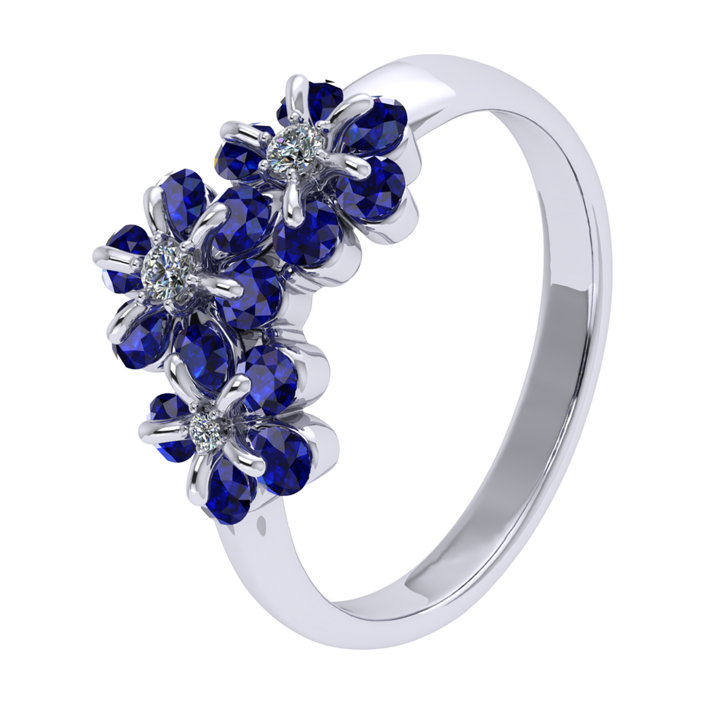 Ring «Tsvetodelika», collection Waltz of Flowers, MOISEIKIN, Diamond, Sapphire, 18K White Gold | Photo 1