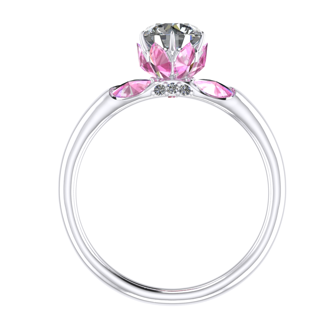 Ring «The Lotus», collection Harmony of Water, MOISEIKIN, Diamond, Ruby, Sapphire, 18K White Gold | Photo 1