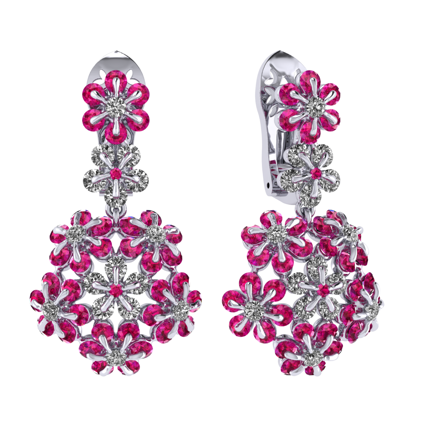 Earrings «Tsvetodelika», collection Waltz of Flowers, MOISEIKIN, Diamond, Ruby, 18K White Gold | Photo 1