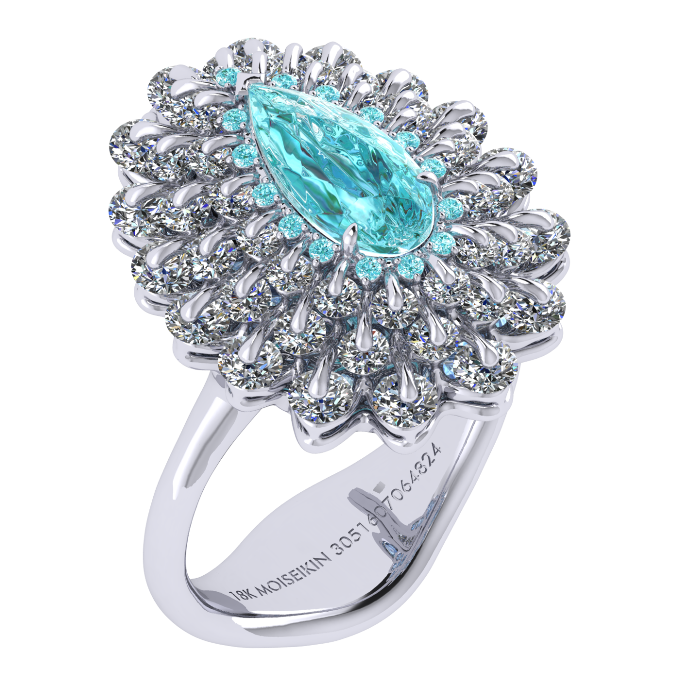 Ring Paraiba tourmaline, Diamond, Sapphire, 18K White Gold | Photo 4