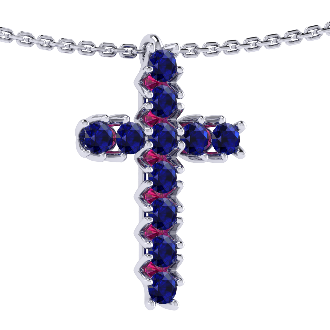 Necklace «Cross», collection The Very, MOISEIKIN, Sapphire, Ruby, 18K White Gold | Photo 2