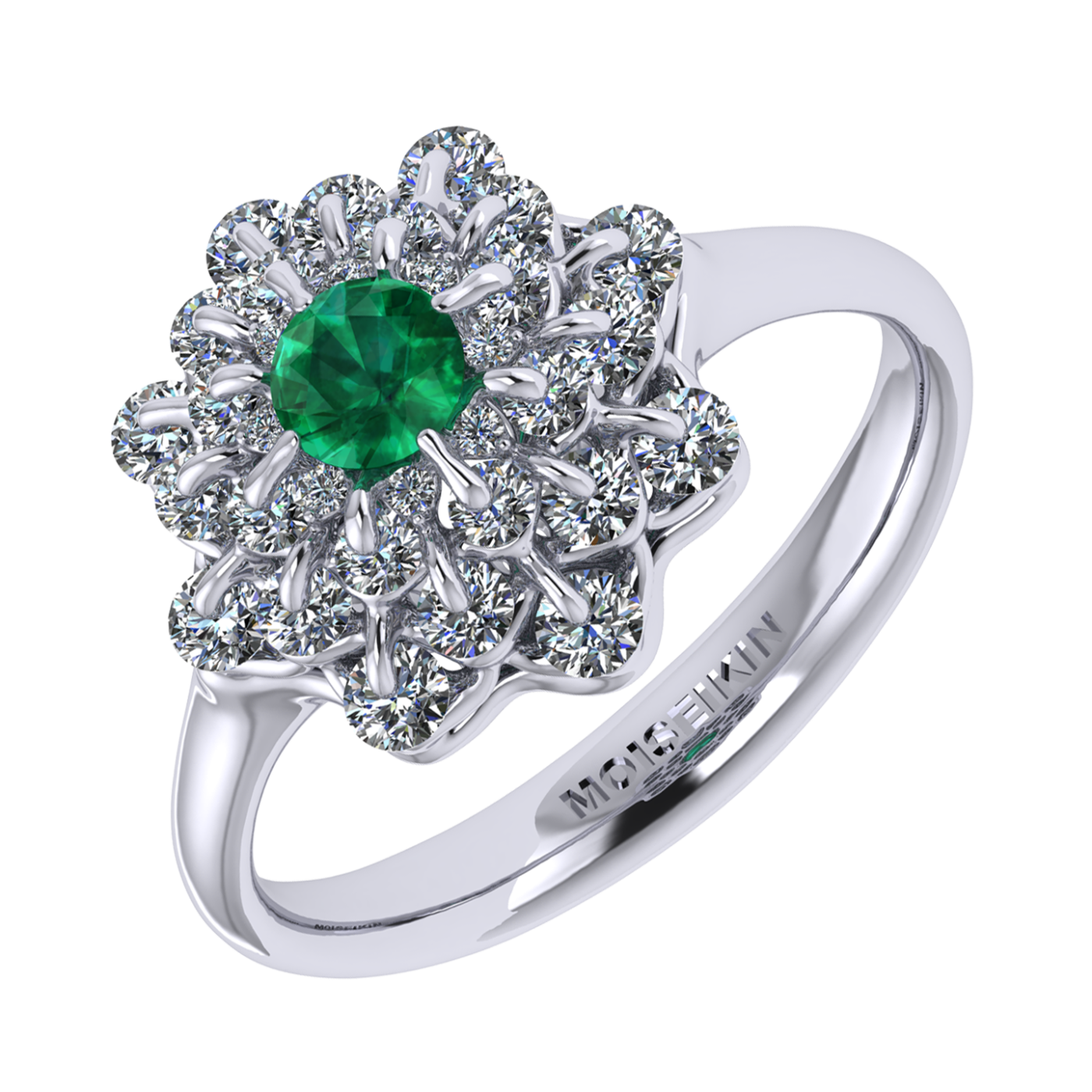 Ring collection Ball of Colours, MOISEIKIN, Emerald, Diamonds, 18K White Gold | Photo 1