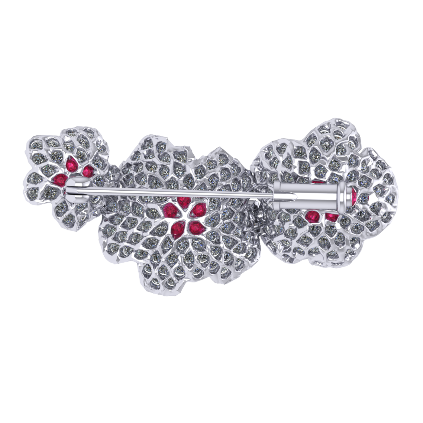 Brooch collection Almond Blossom, MOISEIKIN, Diamond, Ruby, 18K White Gold | Photo 2