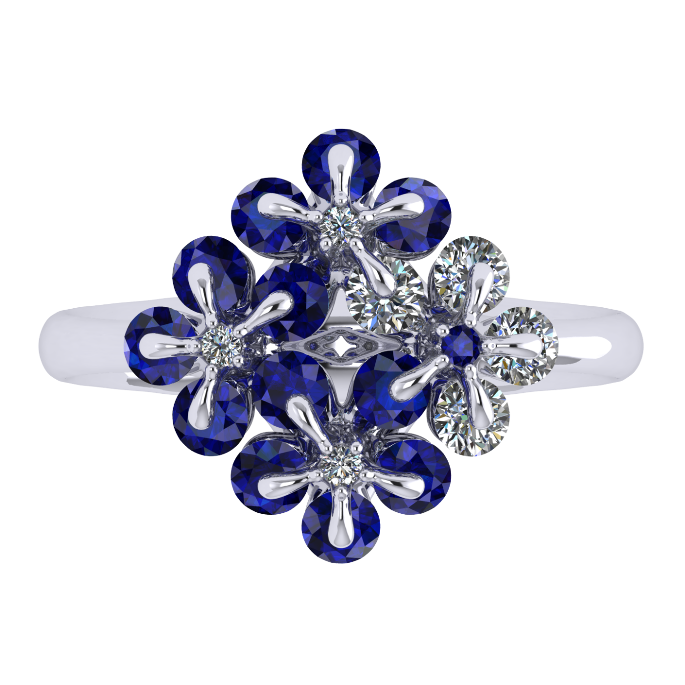 Ring 'Tsvetodelika', collection Waltz of Flowers, Diamond, Sapphire, 18K White Gold | Photo 2