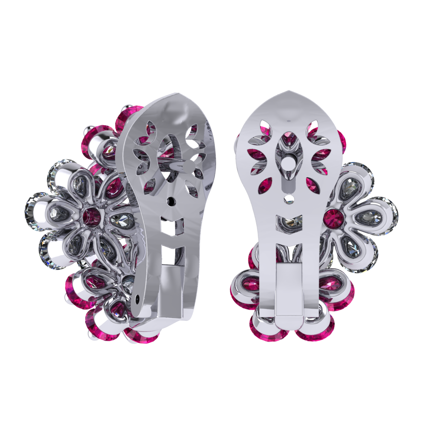 Earrings «Tsvetodelika», collection Waltz of Flowers, MOISEIKIN, Diamond, Ruby, 18K White Gold | Photo 2