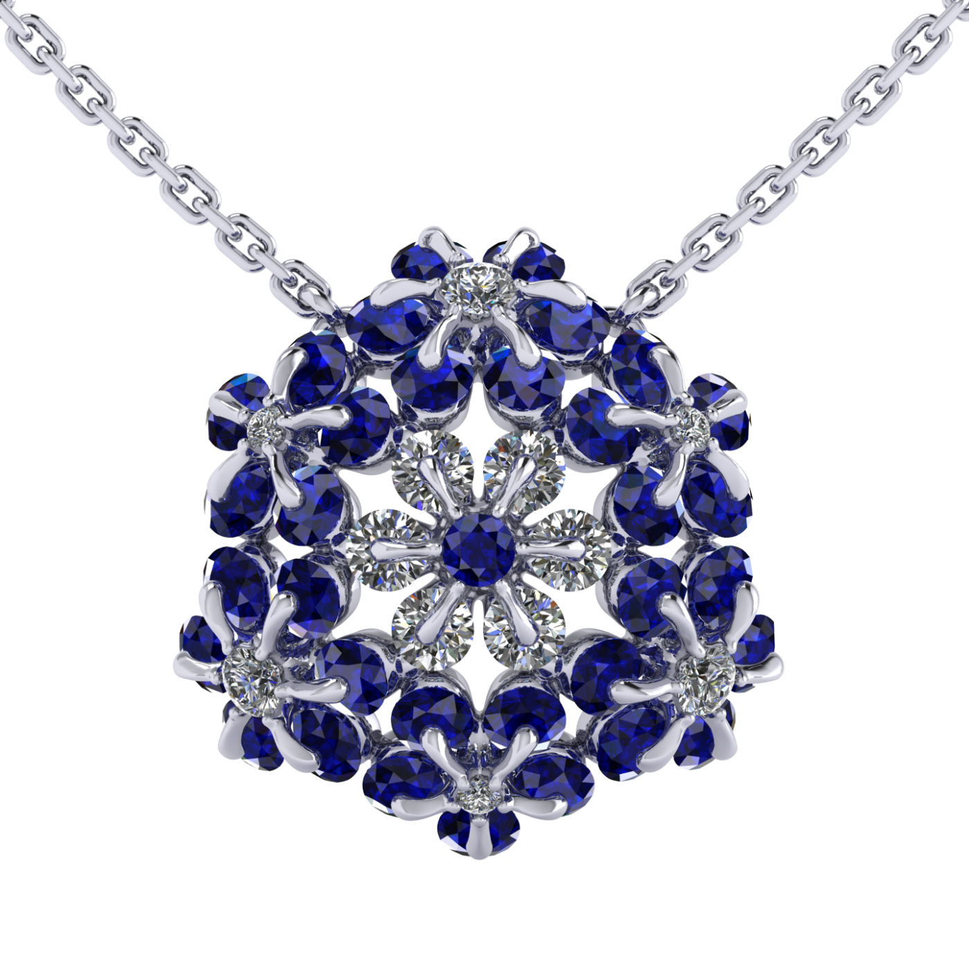 Necklace «Tsvetodelika», collection Waltz of Flowers, MOISEIKIN, Diamond, Sapphire, Ruby, 18K White | Photo 1