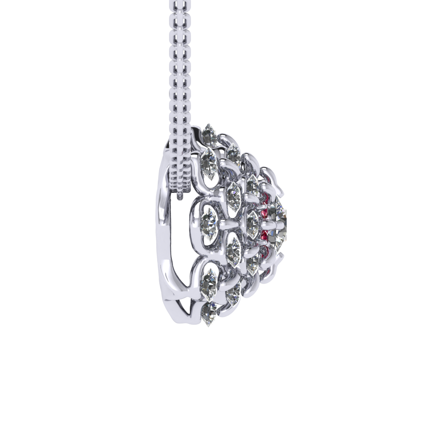 Necklace collection Waltz of Snowflakes, MOISEIKIN, Diamond, Ruby, 18K White Gold | Photo 3