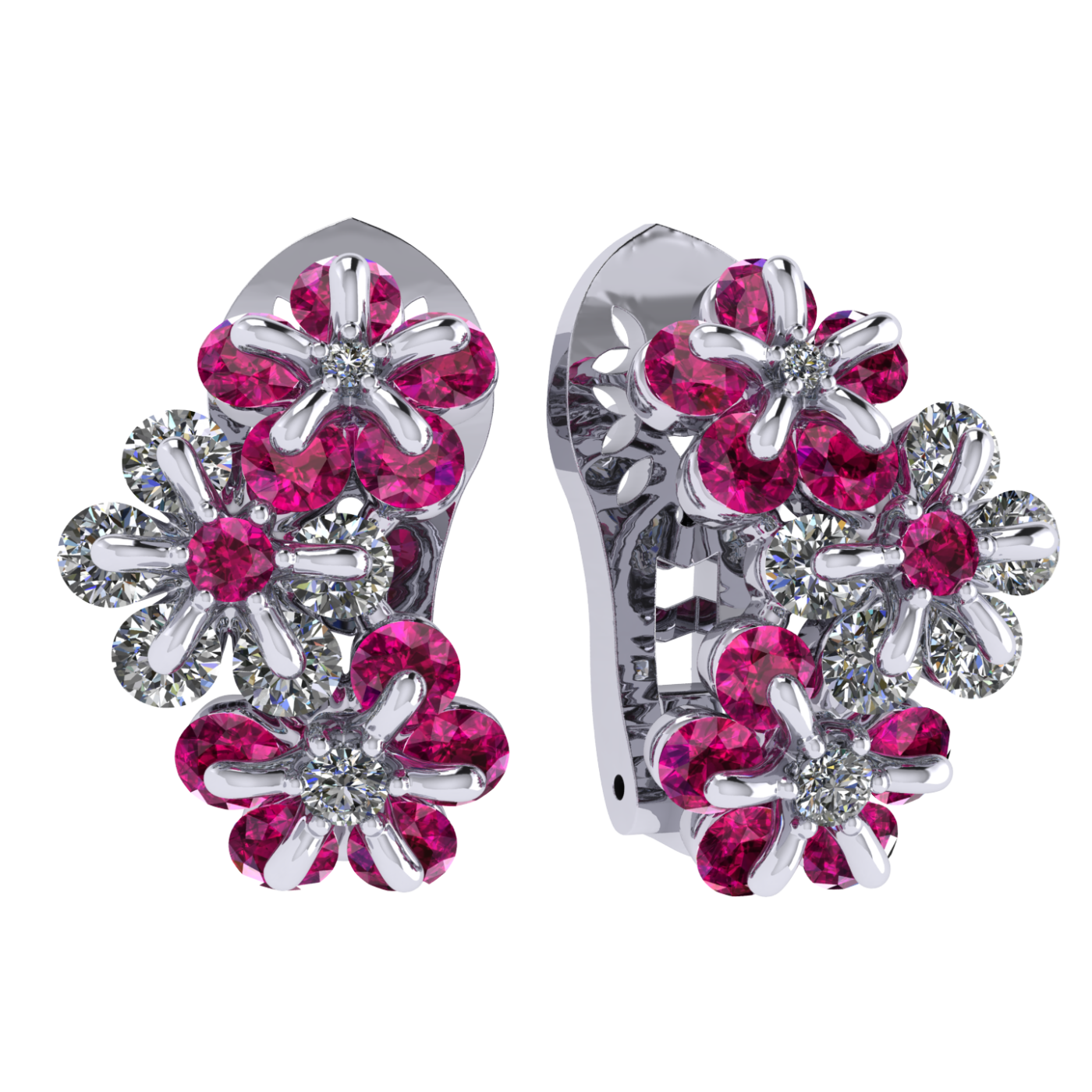 Earrings «Tsvetodelika», collection Waltz of Flowers, MOISEIKIN, Diamond, Ruby, 18K White Gold | Photo 1