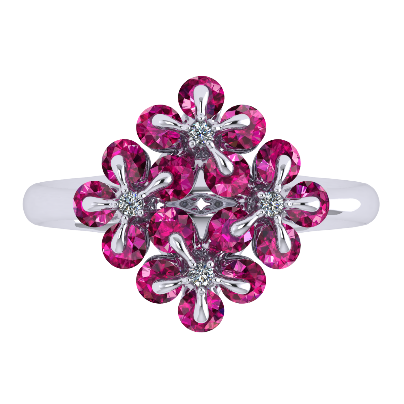 Ring «Tsvetodelika», collection Waltz of Flowers, MOISEIKIN, Diamond, Ruby, 18K White Gold | Photo 2