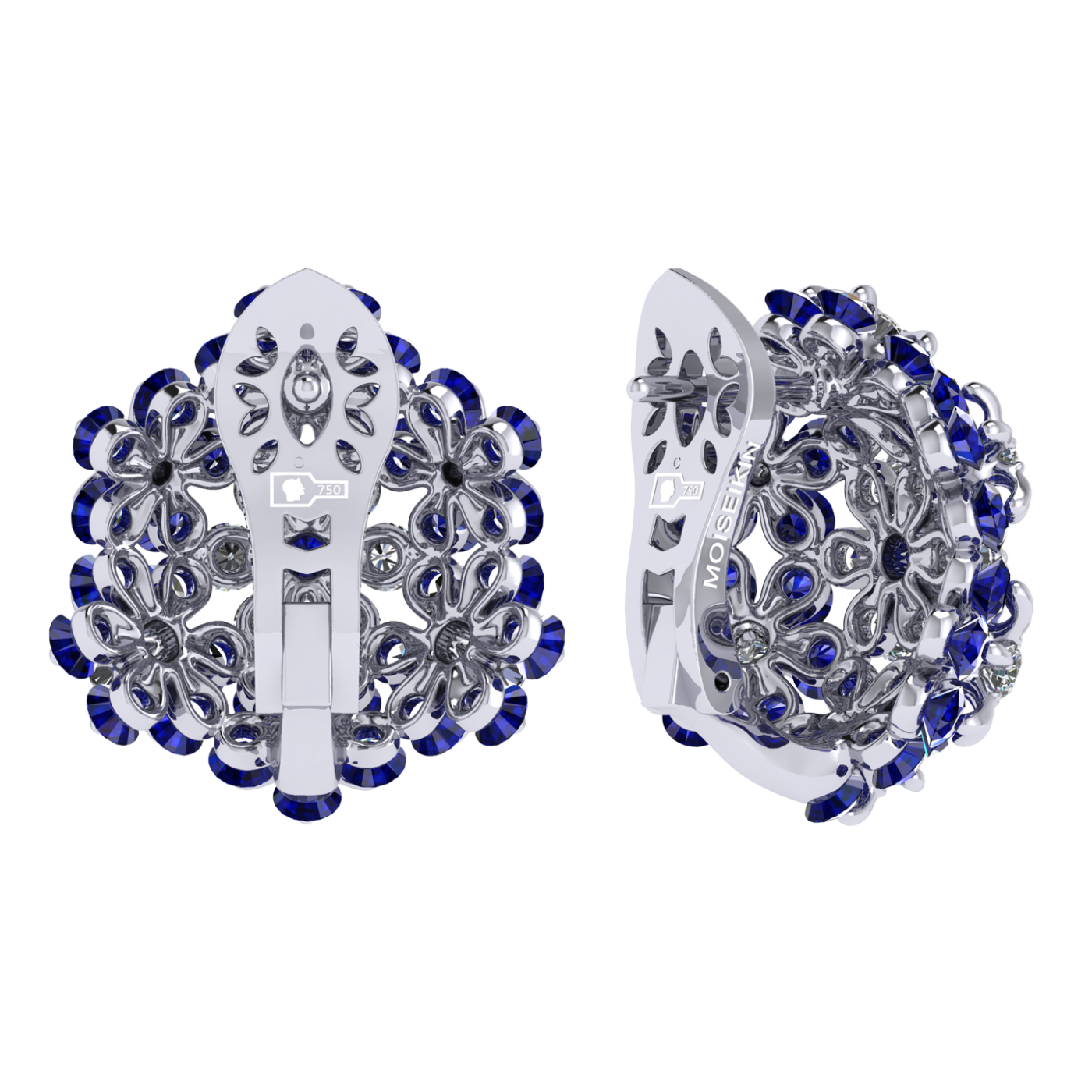 Earrings «Tsvetodelika», collection Waltz of Flowers, MOISEIKIN, Diamond, Sapphire, 18K White Gold | Photo 2