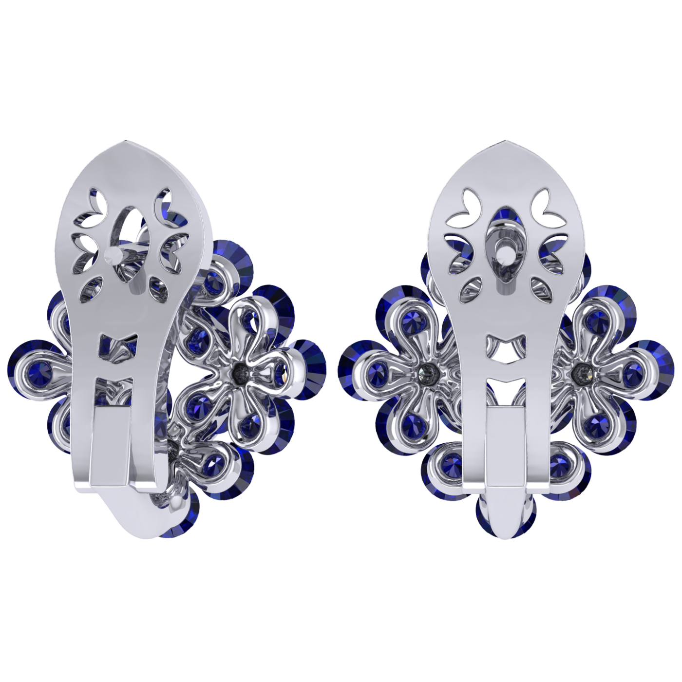 Earrings «Tsvetodelika», collection Waltz of Flowers, MOISEIKIN, Diamond, Sapphire, 18K White Gold | Photo 2