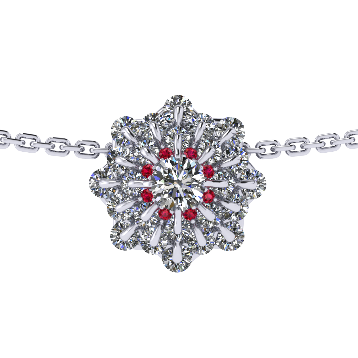 Necklace collection Waltz of Snowflakes, MOISEIKIN, Diamond, Ruby, 18K White Gold | Photo 1