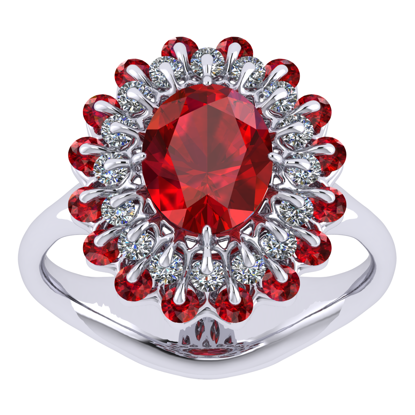 Ring collection Ball of Colours, Spinel, Diamond, Ruby, 18K White Gold | Photo 2