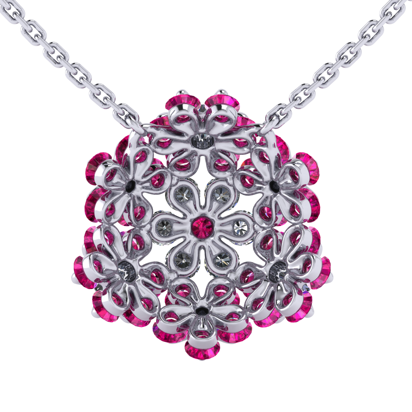 Necklace «Tsvetodelika», collection Waltz of Flowers, MOISEIKIN, Diamond, Ruby, 18K White Gold | Photo 3