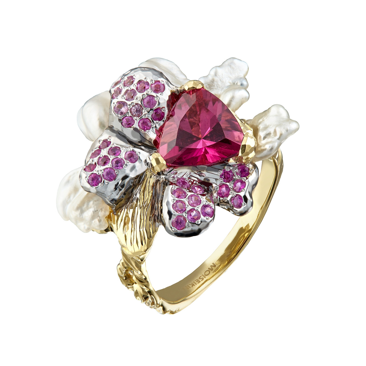 Ring collection VINCENT, Rubelite, Sapphire, Pearl, 18K Gold