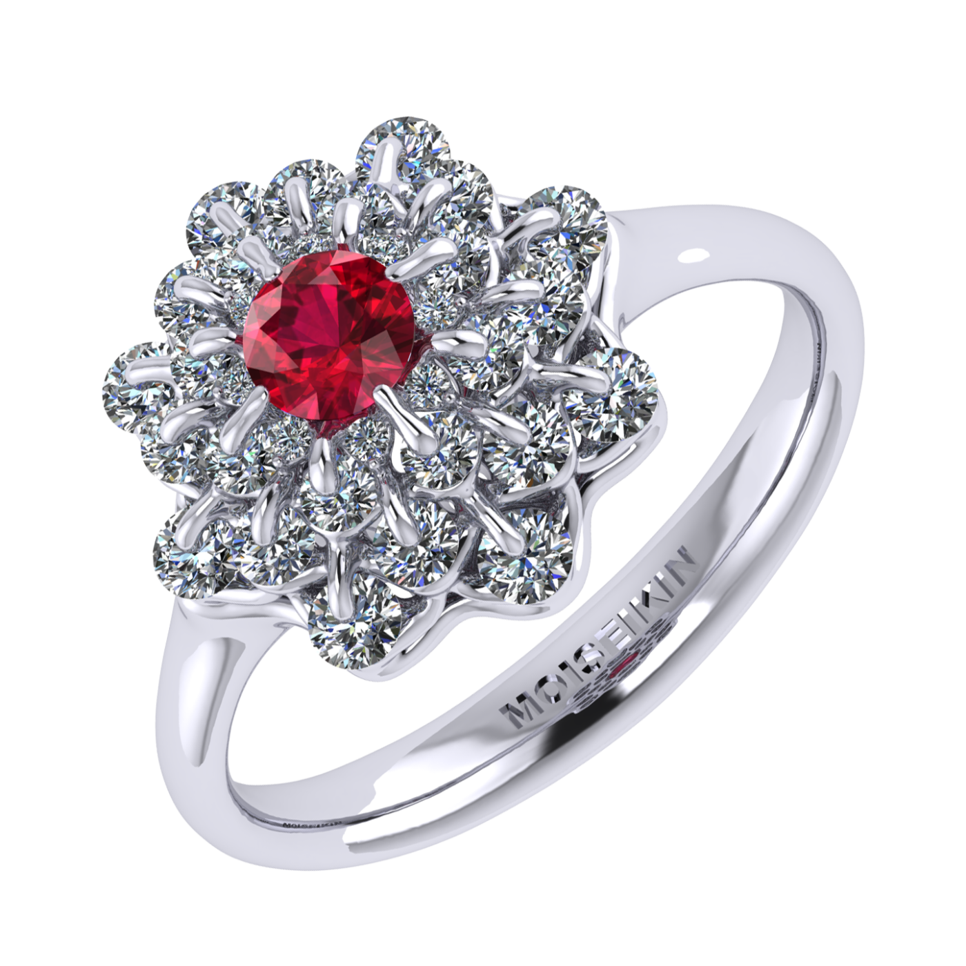 Ring collection Waltz of Snowflakes, Ruby, Diamond, 18K White Gold | Photo 1
