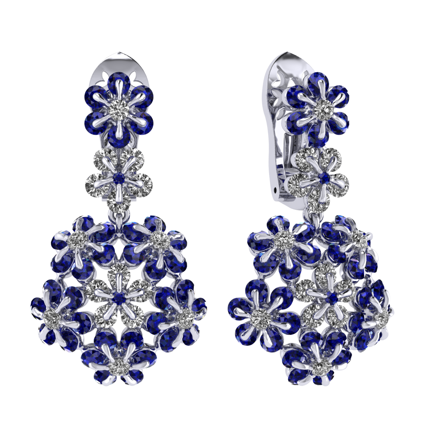 Earrings «Tsvetodelika», collection Waltz of Flowers, MOISEIKIN, Diamond, Sapphire, 18K White Gold | Photo 1