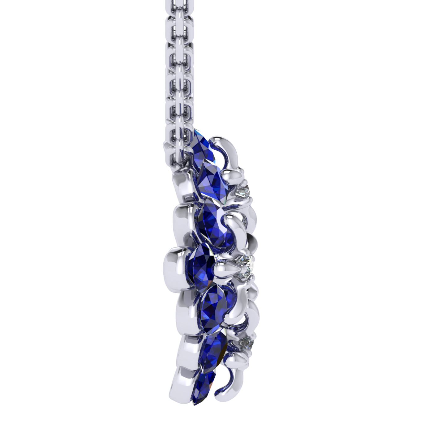 Necklace 'Tsvetodelika', collection Waltz of Flowers, Diamond, Sapphire, Ruby, 18K White Gold | Photo 3