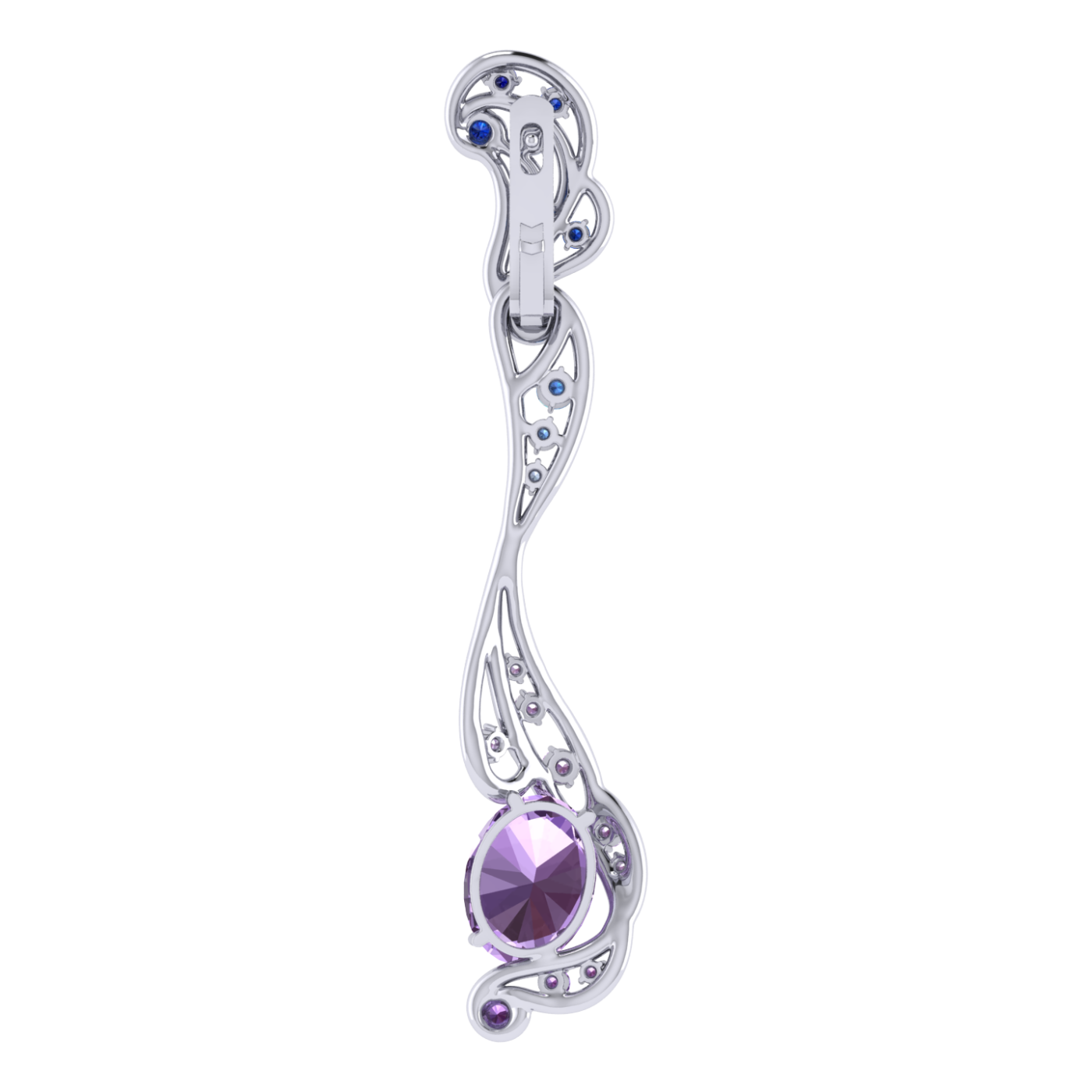 Earrings Amethyst, Sapphire, 18K White Gold | Photo 5