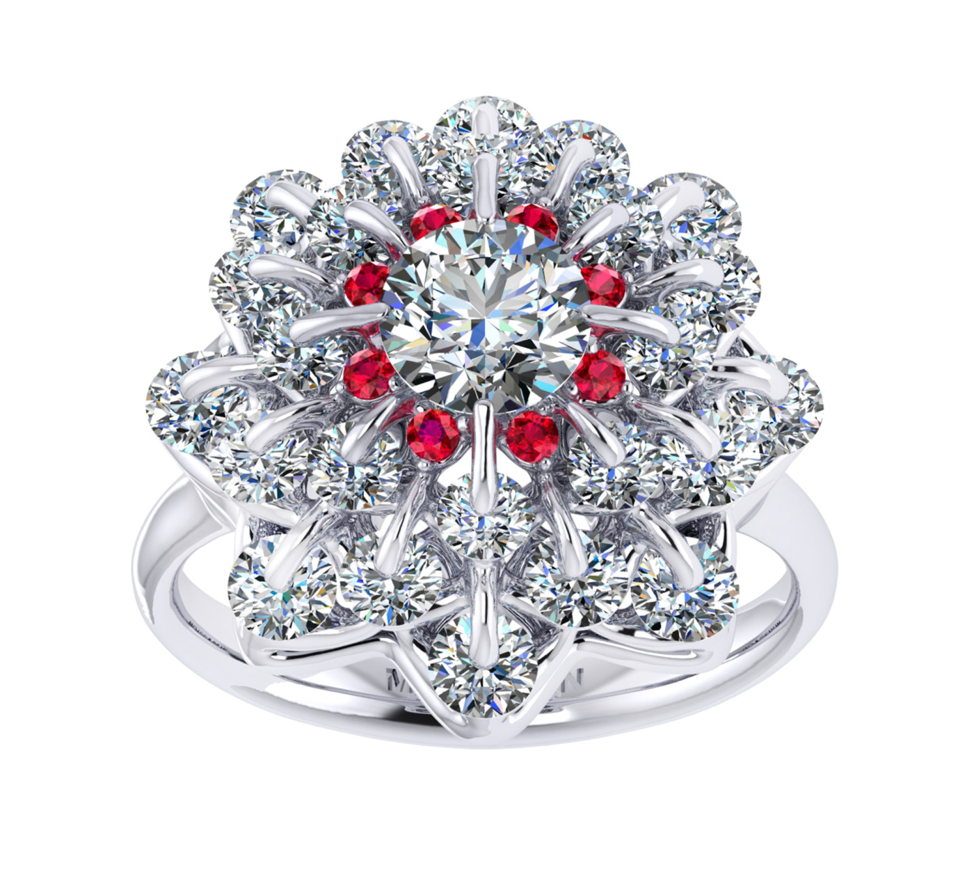 Ring collection Waltz of Snowflakes, MOISEIKIN, Diamond, Rubys, 18K White Gold | Photo 2