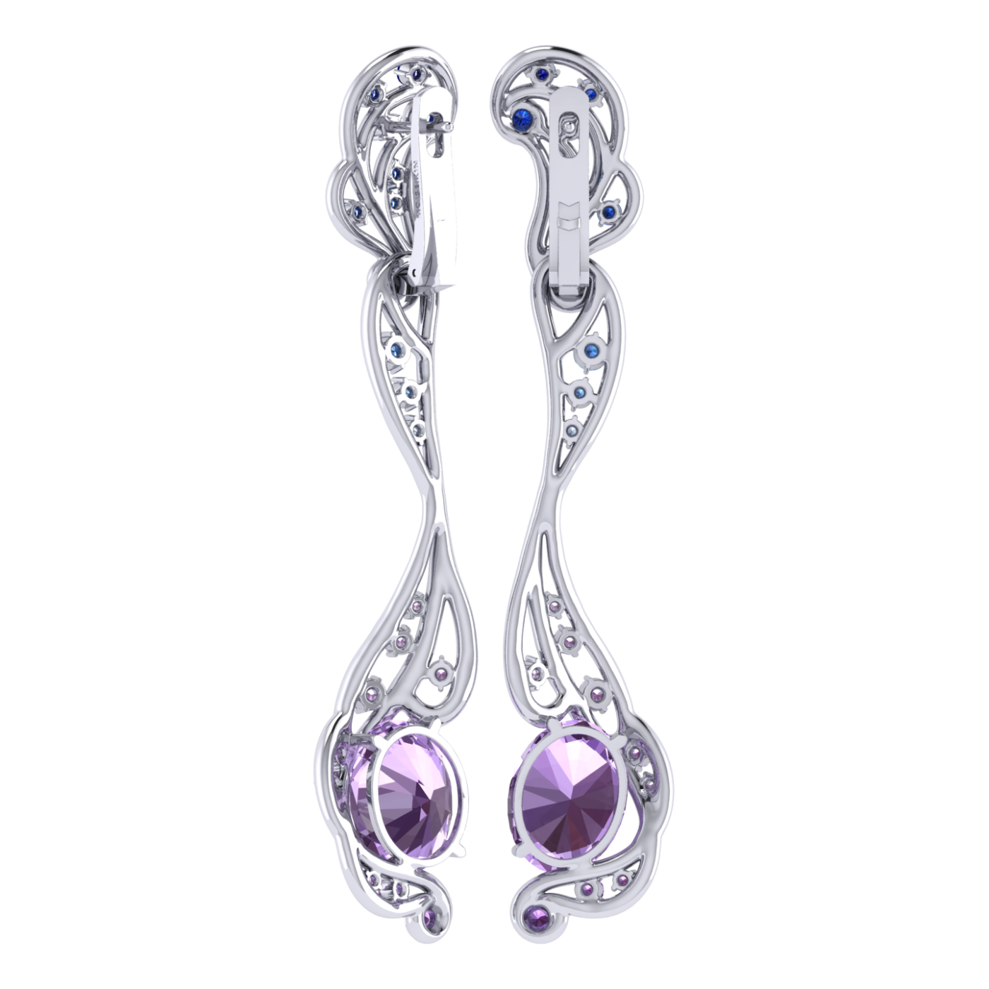 Earrings Amethyst, Sapphire, 18K White Gold | Photo 3