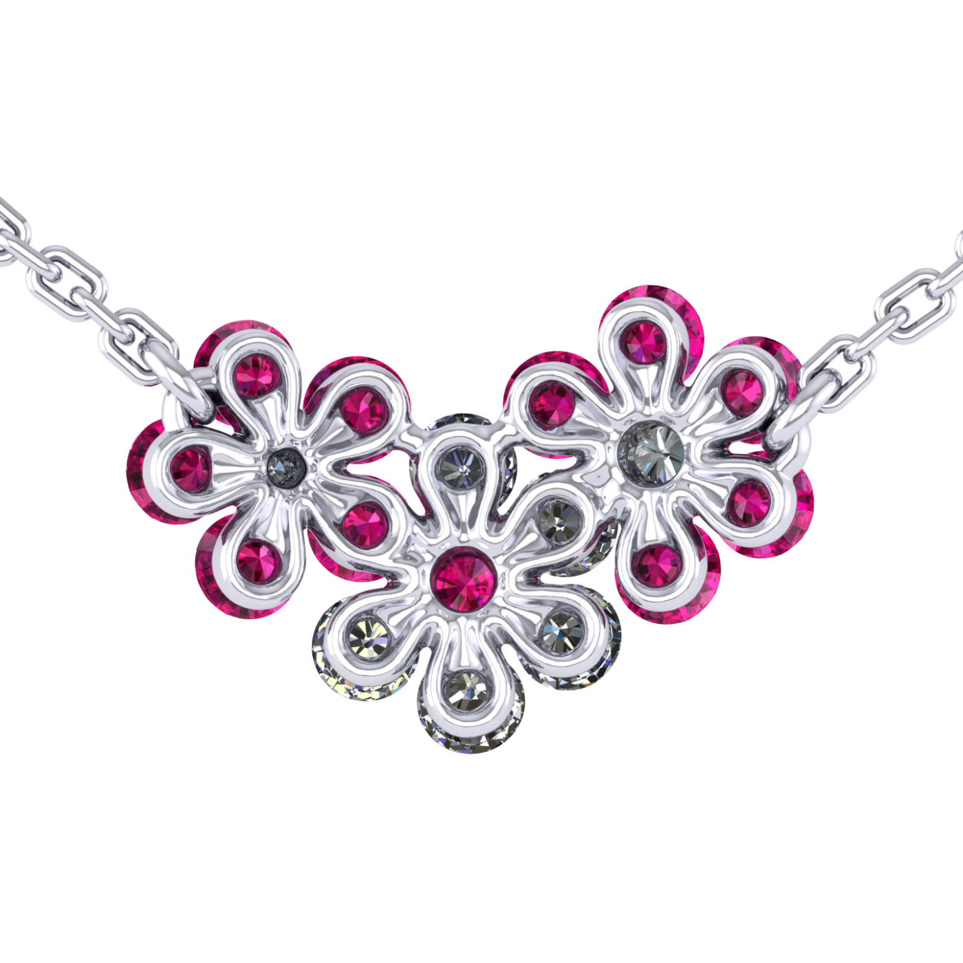 Necklace «Tsvetodelika», collection Waltz of Flowers, MOISEIKIN, Diamond, Ruby, 18K White Gold | Photo 2