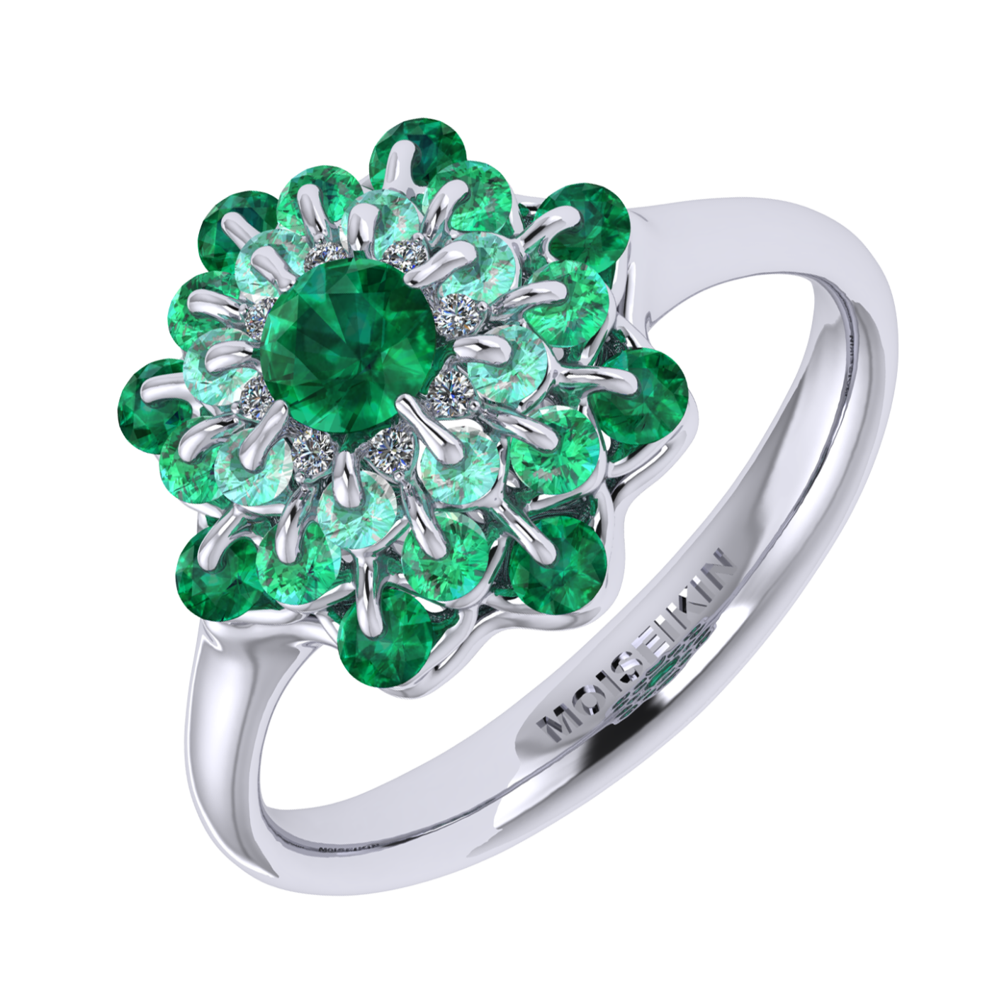 Ring collection Ball of Colours, MOISEIKIN, Emerald, Diamonds, 18K White Gold | Photo 1