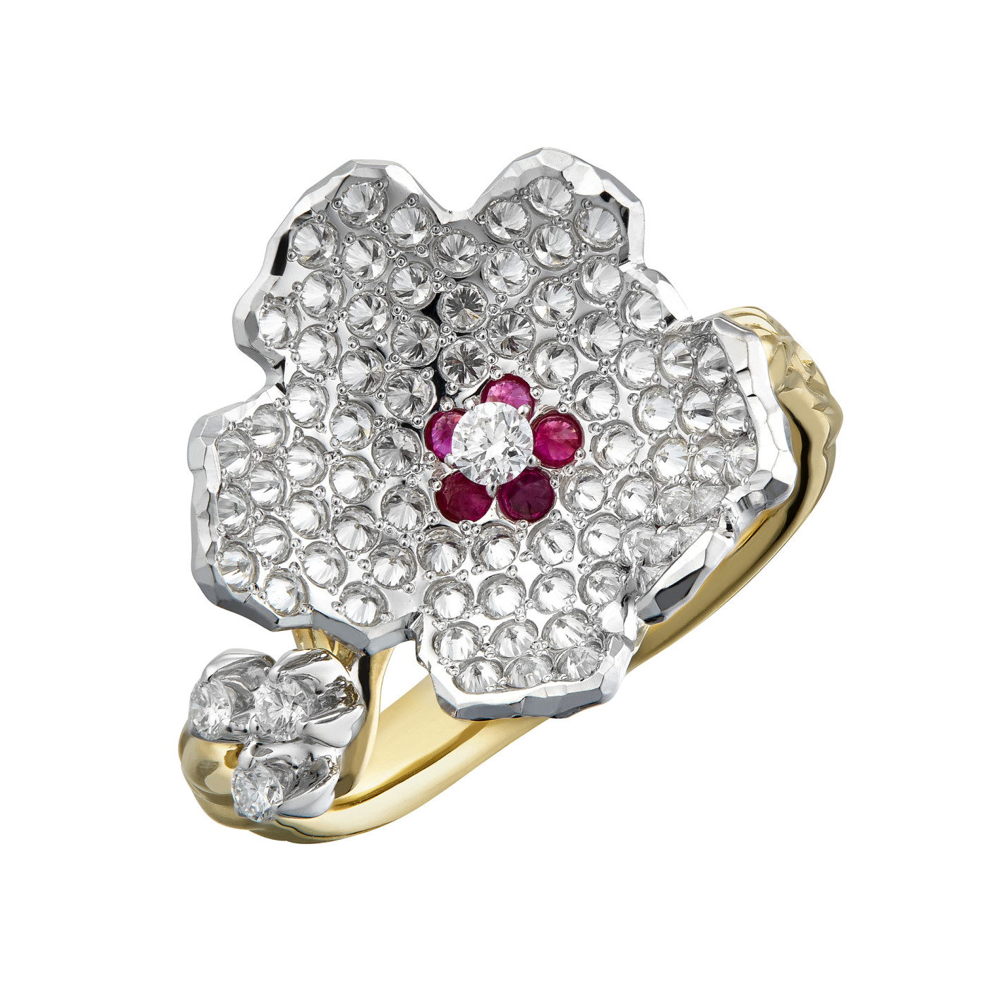 Ring collection Almond blossom, MOISEIKIN, Diamond, Ruby, 18K Gold | Photo 2