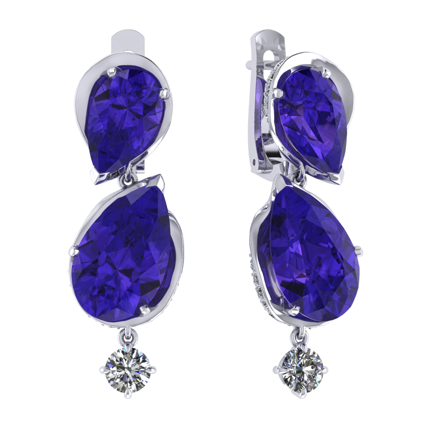 Earrings Tanzanite, Diamond, 18K White Gold | Photo 1