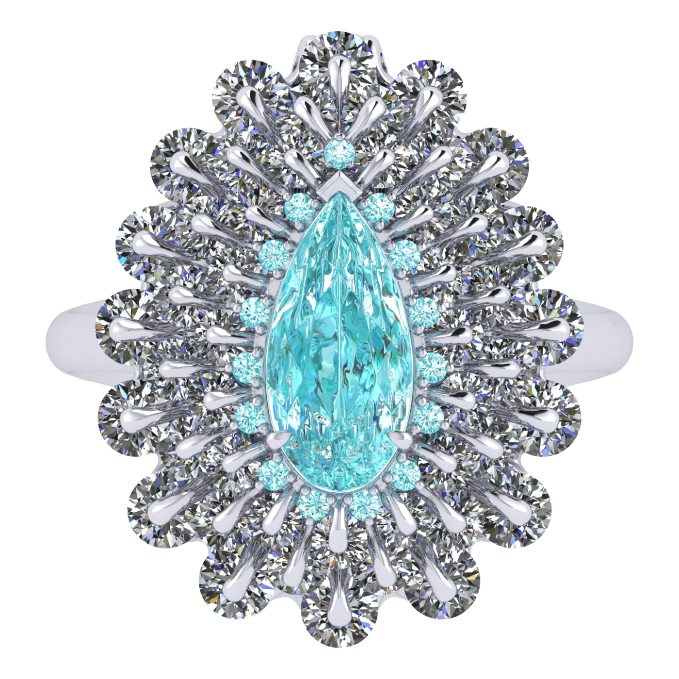 Ring Paraiba tourmaline, Diamond, Sapphire, 18K White Gold | Photo 5