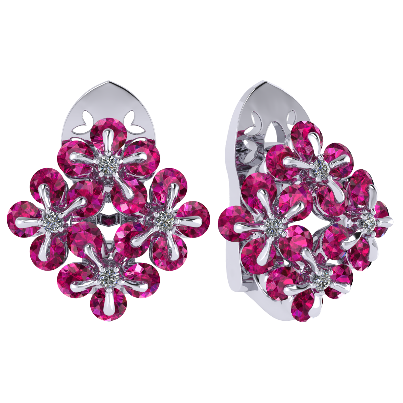 Earrings «Tsvetodelika», collection Waltz of Flowers, MOISEIKIN, Diamond, Ruby, 18K White Gold | Photo 1