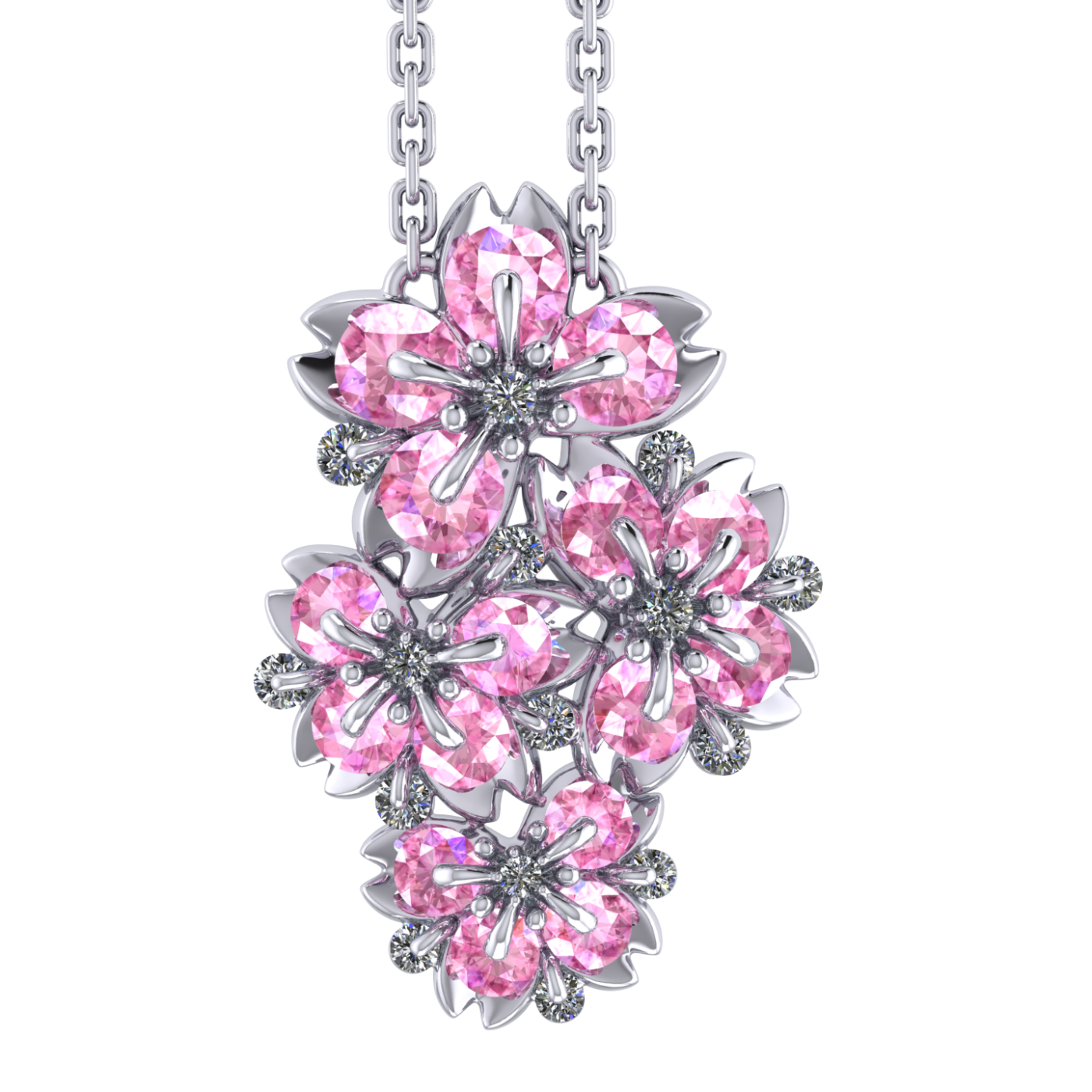Necklace collection SakuraMai, MOISEIKIN, Diamond, Sapphire, Ruby, 18K White Gold | Photo 1