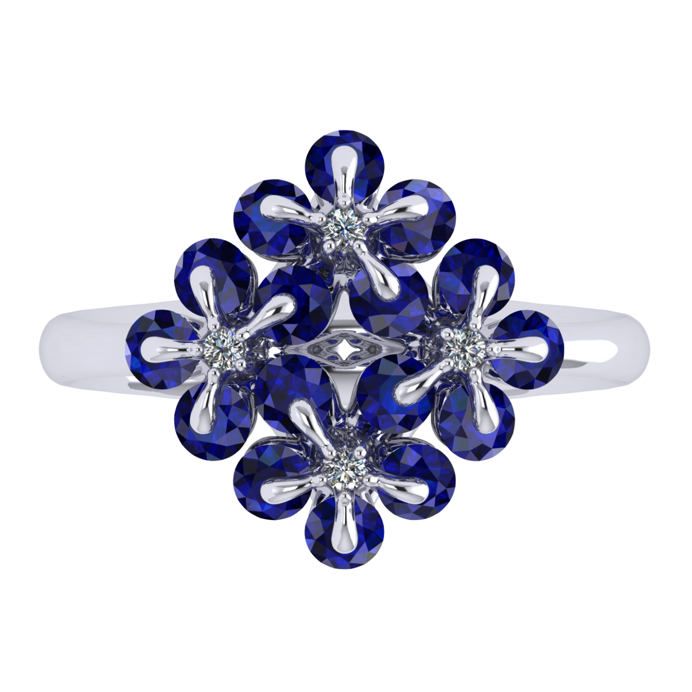 Ring «Tsvetodelika», collection Waltz of Flowers, MOISEIKIN, Diamond, Sapphire, 18K White Gold | Photo 2