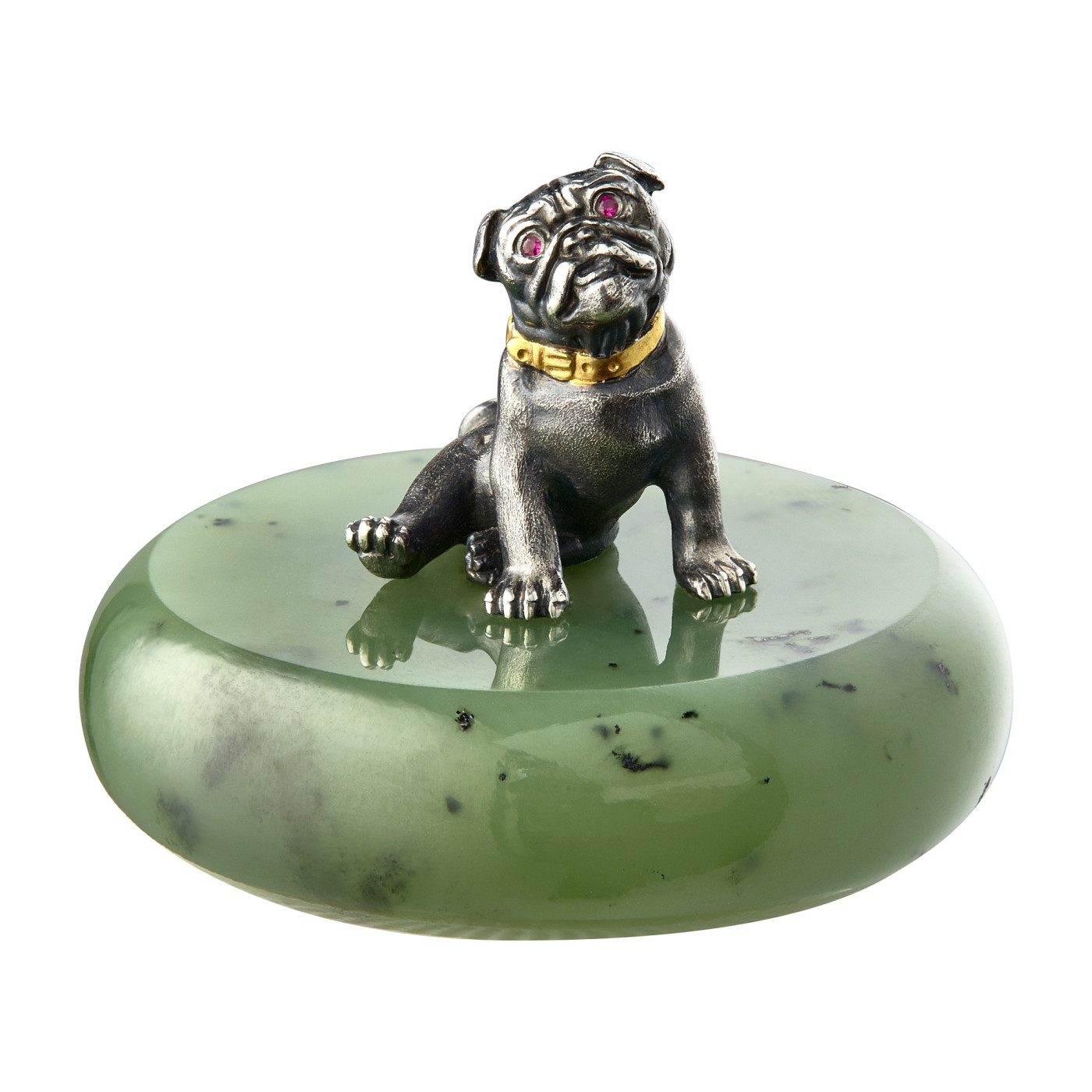 Souvenir 'Pug', collection Symbol of the Year, Nephrite, Ruby, SV925 Silver | Photo 1