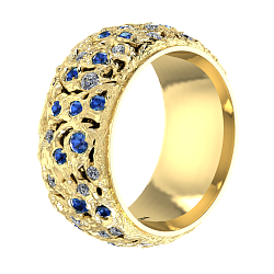 Ring collection Starry Night, MOISEIKIN, Diamonds, Sapphires, 18K Yellow Gold | Photo 1