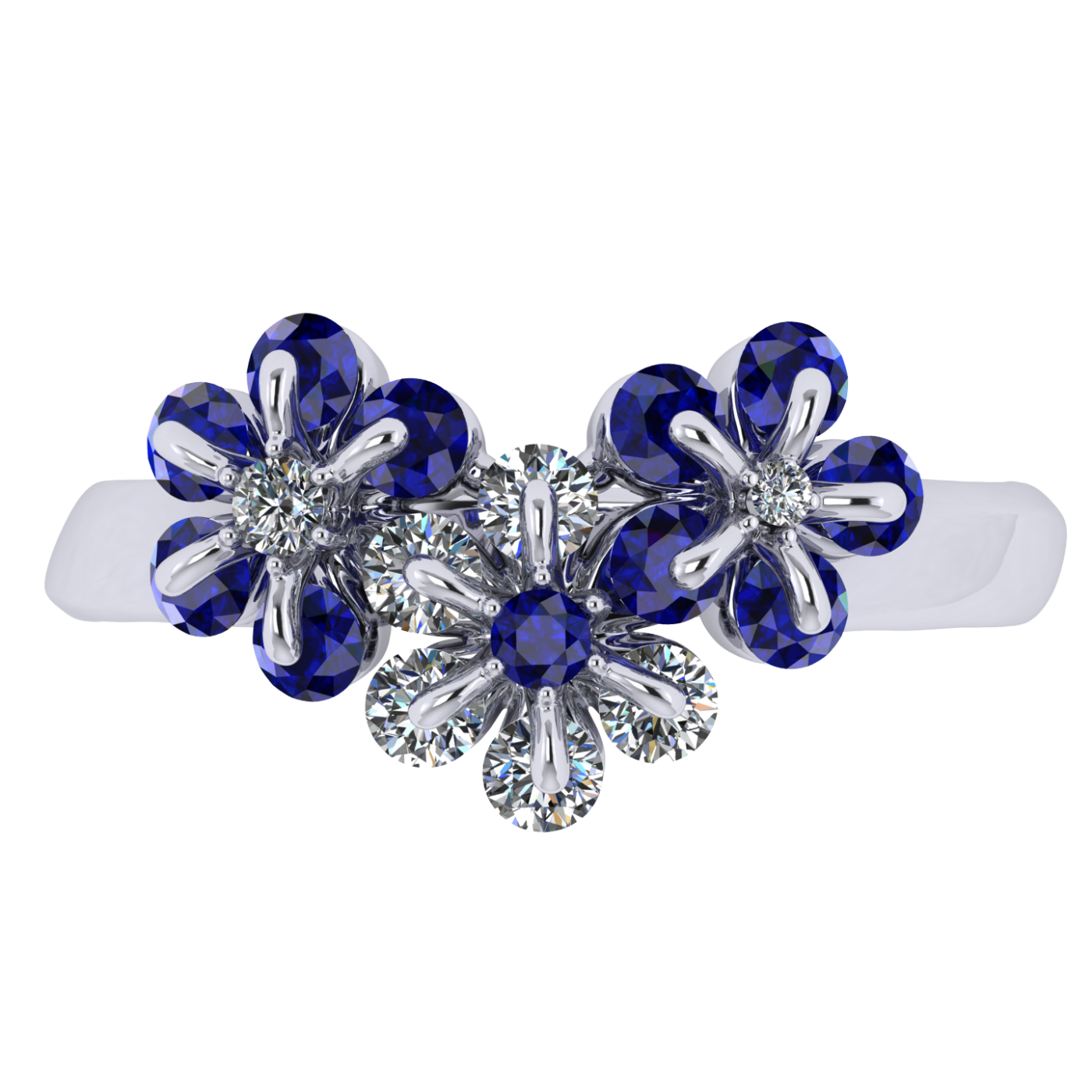 Ring 'Tsvetodelika', collection Waltz of Flowers, Diamond, Sapphire, 18K White Gold | Photo 2